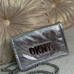 DKNY Metallic Chain Wallet in Silver